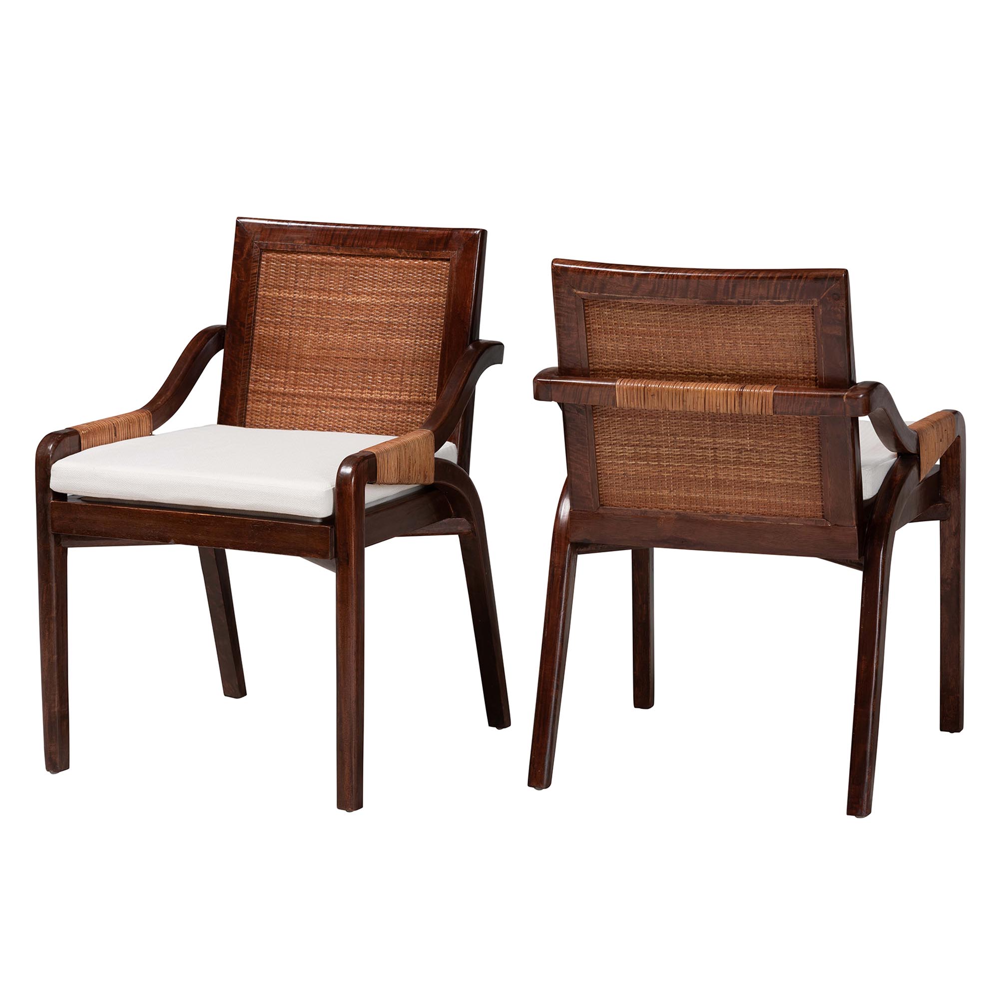 bali & pari Fairmont Natural Rattan Wrapped 2-Piece Dining Chair Set, Mocha Brown